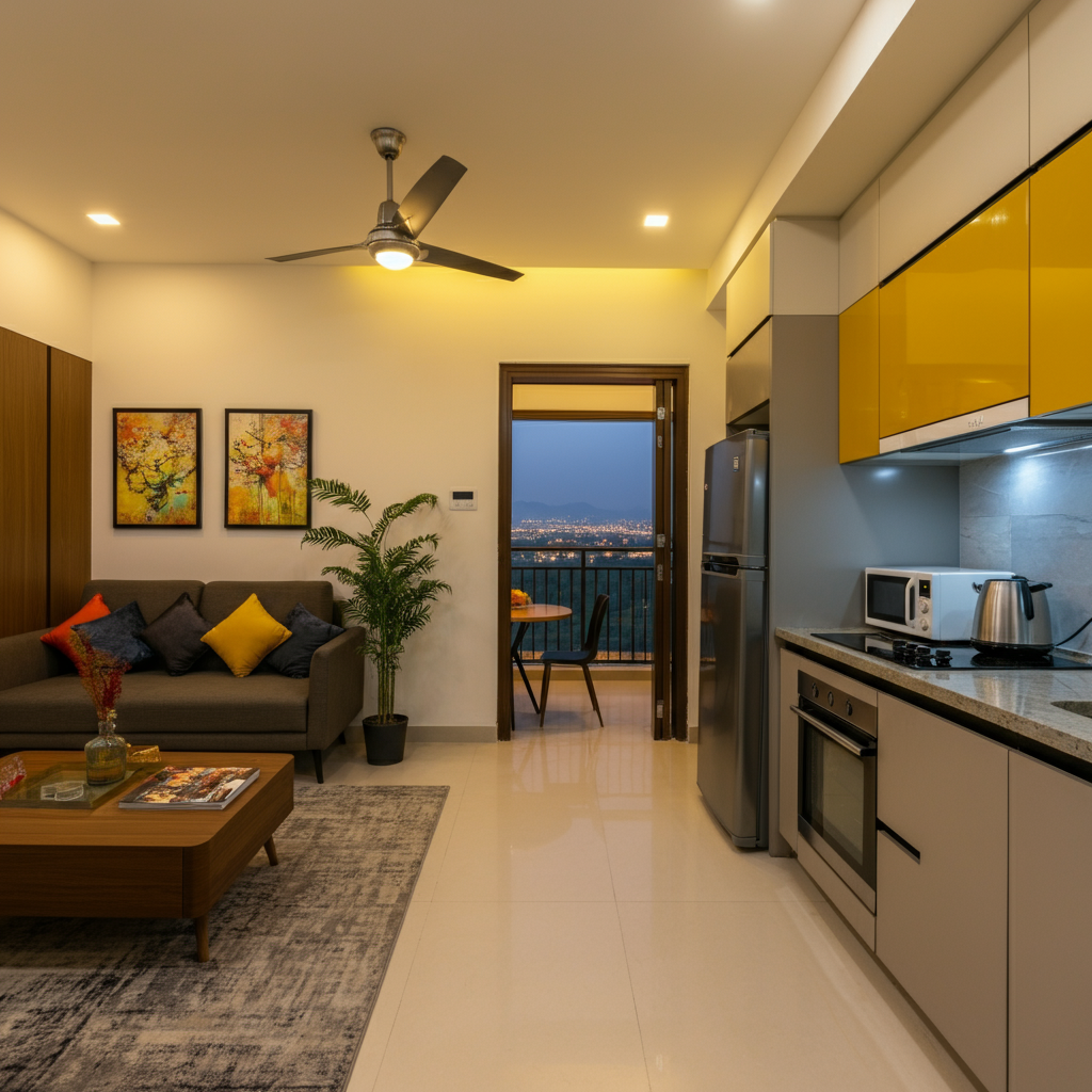 Elegant 2-bedroom apartment in Islamabad with modern interiors, a cozy living room, and a private balcony offering Margalla Hills views.